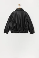 Girls Faux Leather Bomber Jacket