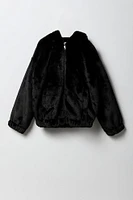 Girls Faux Fur Hooded Bomber Jacket