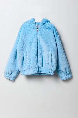 Girls Faux Fur Hooded Bomber Jacket