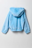 Girls Faux Fur Hooded Bomber Jacket