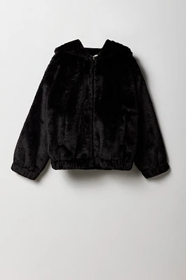 Girls Faux Fur Zip-Up Bomber