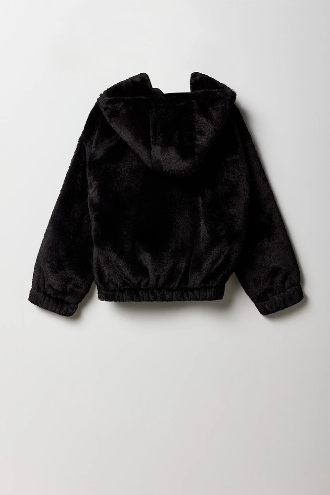 Girls Faux Fur Zip-Up Bomber