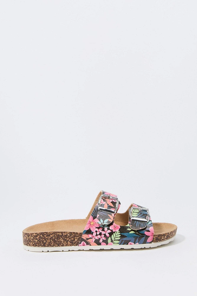 Girls Floral Print Buckled Cork Sandal