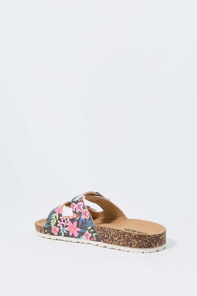 Girls Floral Print Buckled Cork Sandal