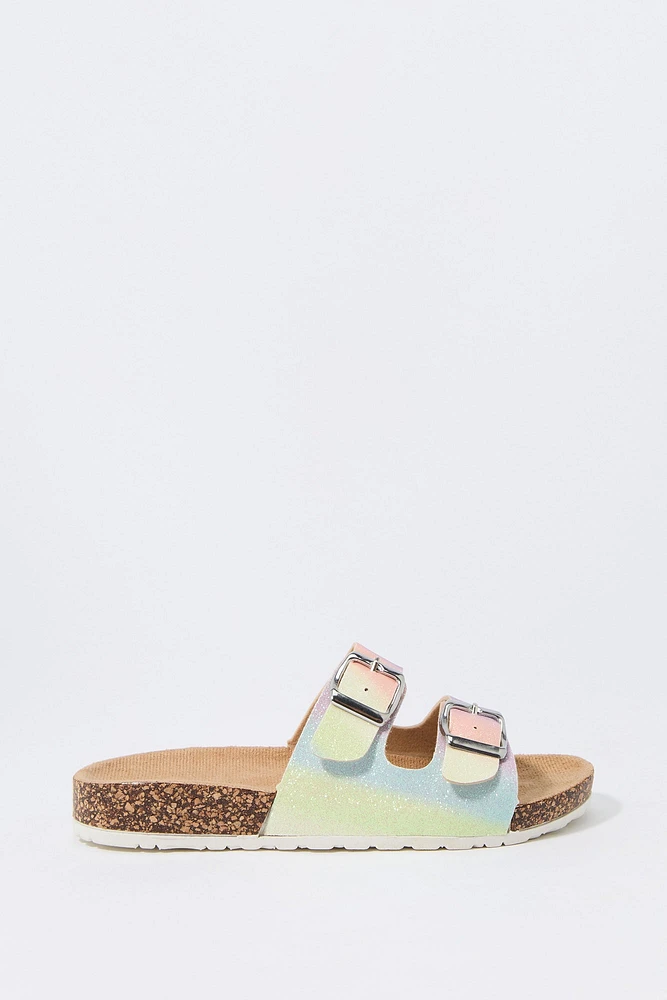 Girls Rainbow Print Buckled Cork Sandal