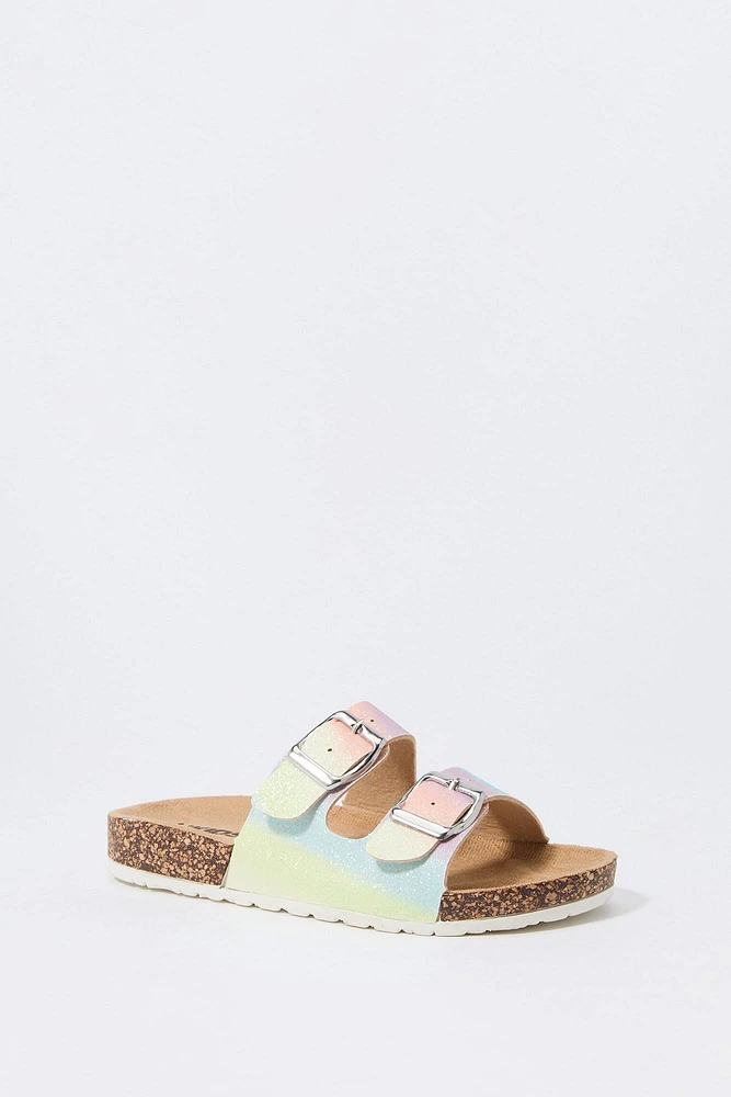 Girls Rainbow Print Buckled Cork Sandal