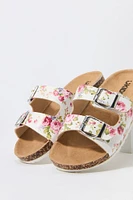 Girls Rose Print Buckled Cork Sandal