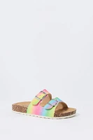 Girls Sparkle Rainbow Print Buckled Cork Sandal