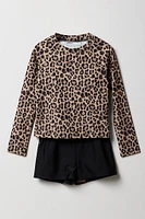 Girls Printed Long Sleeve Top & Short 2 Piece Swimsuit Set