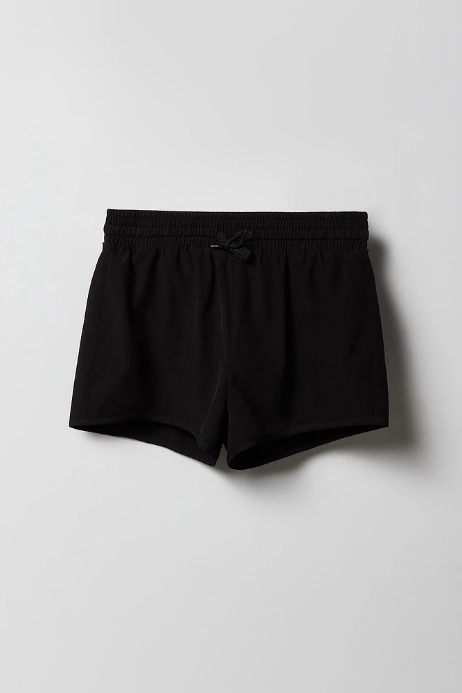 Short de baignade uni à taille coulissante pour fille