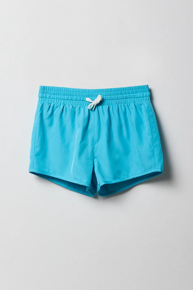 Short de baignade uni à taille coulissante pour fille
