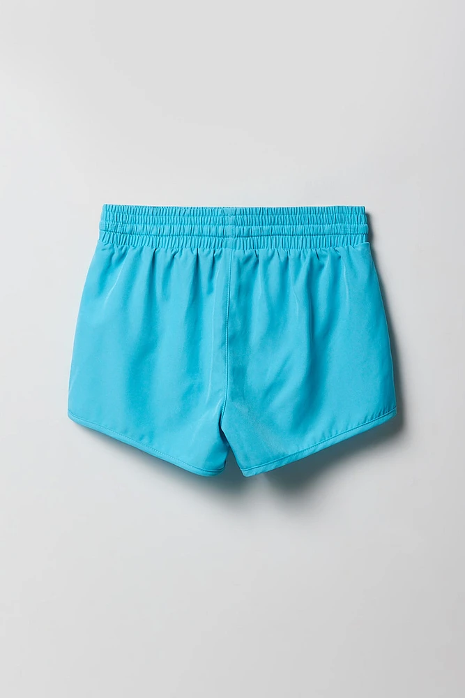 Short de baignade uni à taille coulissante pour fille