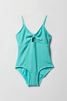 Girls Textured Bow Front One Piece Swimsuit