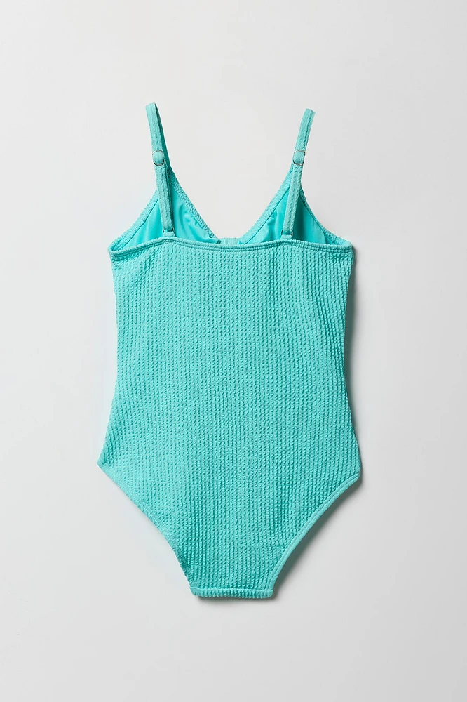 Girls Textured Bow Front One Piece Swimsuit