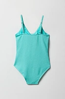 Girls Textured Bow Front One Piece Swimsuit