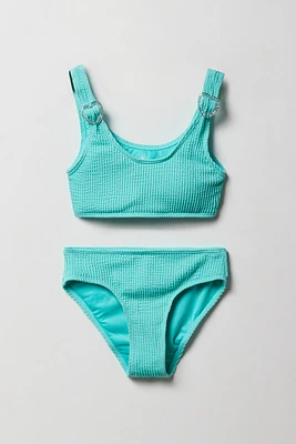 Maillot de bain deux-pièces texturé avec bretelles ornées coeurs pour fille