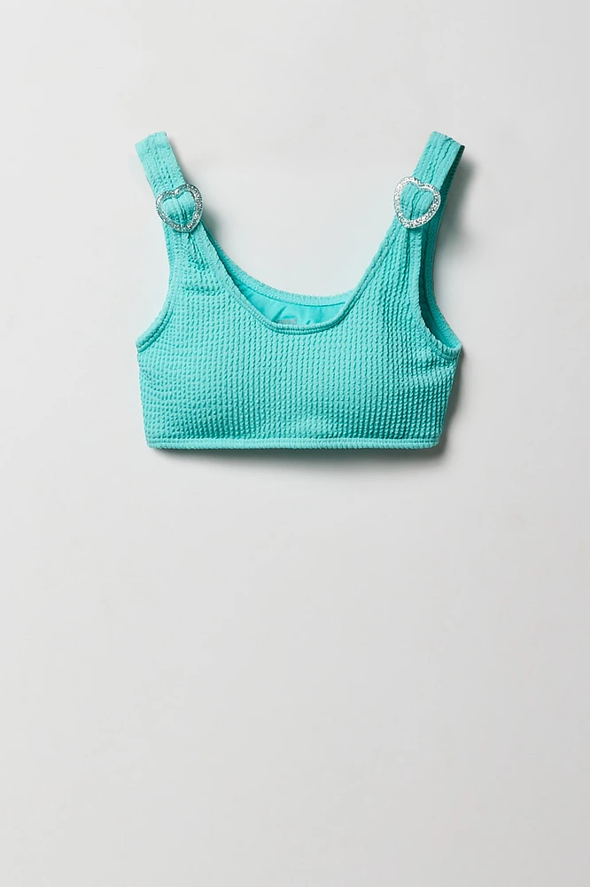 Maillot de bain deux-pièces texturé avec bretelles ornées coeurs pour fille