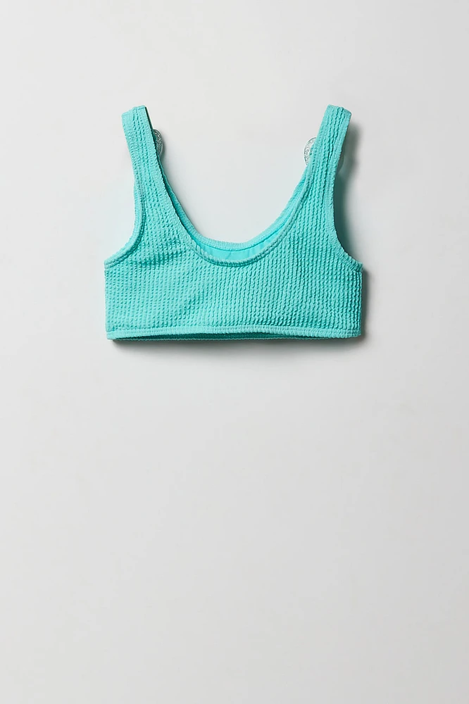 Maillot de bain deux-pièces texturé avec bretelles ornées coeurs pour fille