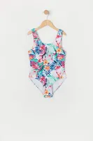 Girls Tropical Print One Piece Swimsuit with Built-In Cups