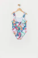 Girls Tropical Print One Piece Swimsuit with Built-In Cups