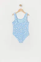 Girls Daisy Print One Piece Swimsuit with Built-In Cups