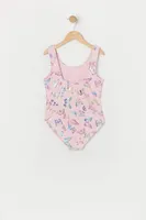 Girls Butterfly Print One Piece Swimsuit with Built-In Cups