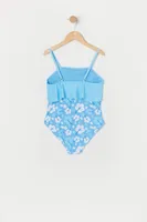 Girls Hawaiian Print Flounce One Piece Swimsuit