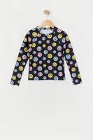 Girls Smiley Face Print Rashguard with built-in cups