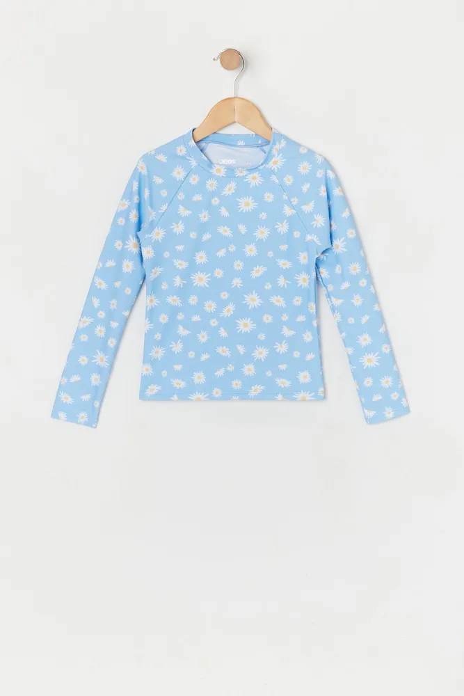 Girls Daisy Print Rashguard with built-in cups