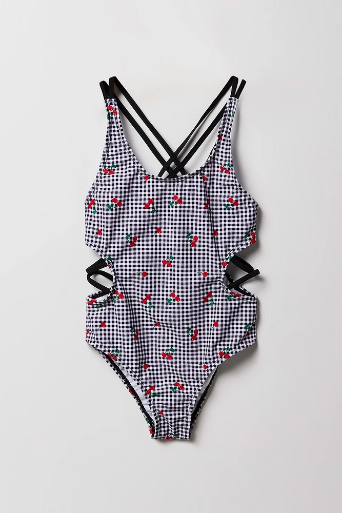 Girls Strappy Cut-Out One Piece Swimsuit