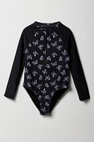 Girls Long Sleeve One Piece Rashguard Swimsuit