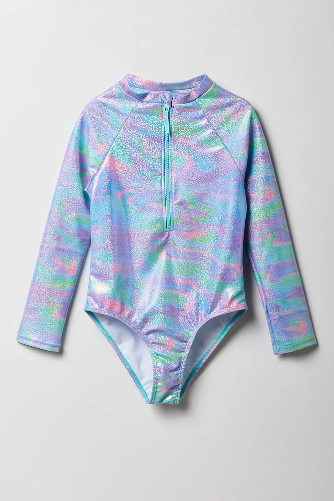 Maillot dermoprotecteur une-pièce à manches longues pour fille