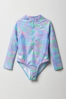 Maillot dermoprotecteur une-pièce à manches longues pour fille