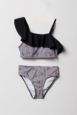 Girls Ruffle One Shoulder 2 Piece Swimsuit