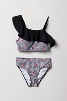 Girls Ruffle One Shoulder 2 Piece Swimsuit