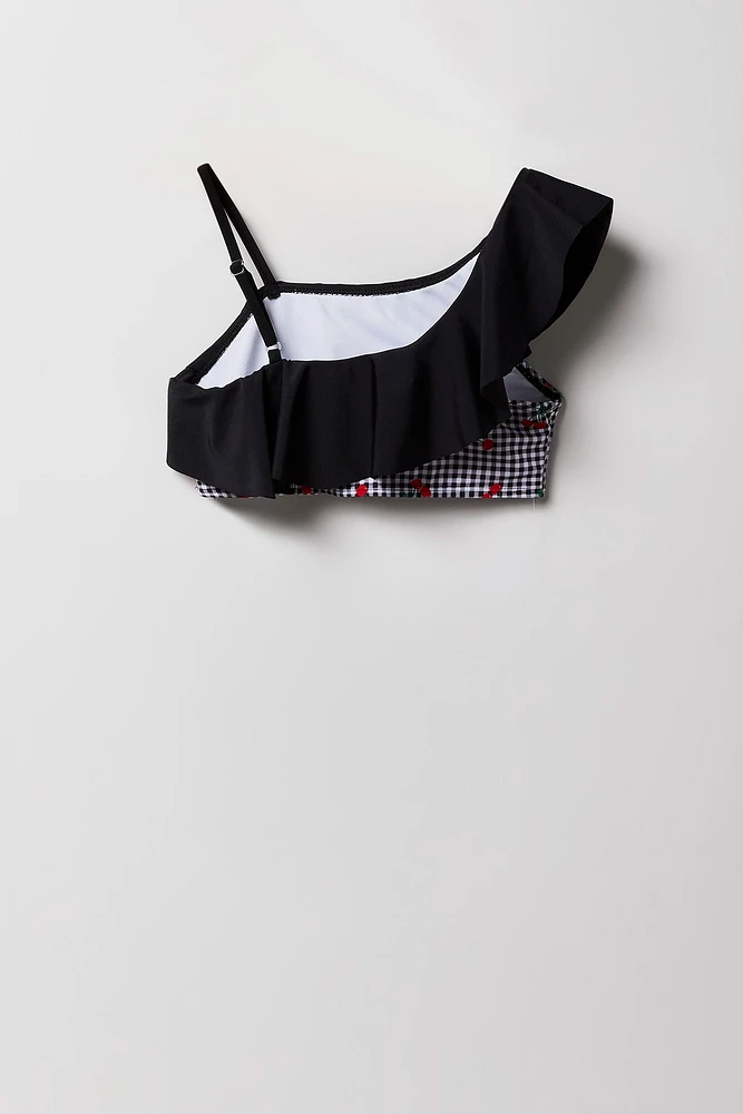 Girls Ruffle One Shoulder 2 Piece Swimsuit
