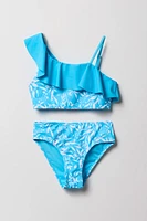 Maillot de bain deux-pièces à épaule unique volantée pour fille