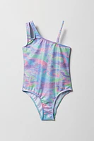 Maillot de bain une-pièce à épaule unique chatoyant pour fille