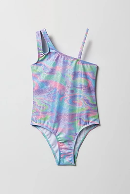 Maillot de bain une-pièce à épaule unique chatoyant pour fille