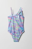 Maillot de bain une-pièce à épaule unique chatoyant pour fille