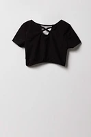 Girls Ribbed Short Sleeve 2 Piece Swimsuit