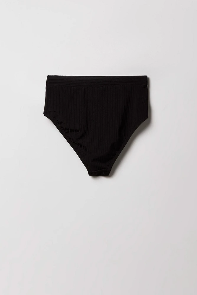 Maillot de bain deux pièces côtelé à manche courte pour filles