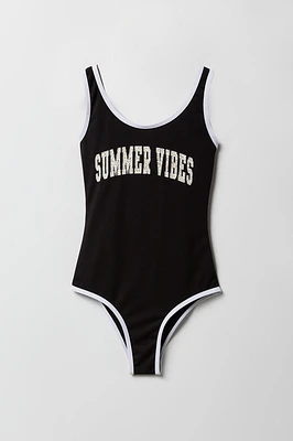Girls Graphic Ribbed One Piece Swimsuit