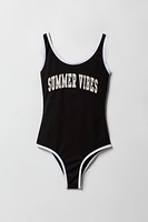 Girls Graphic Ribbed One Piece Swimsuit