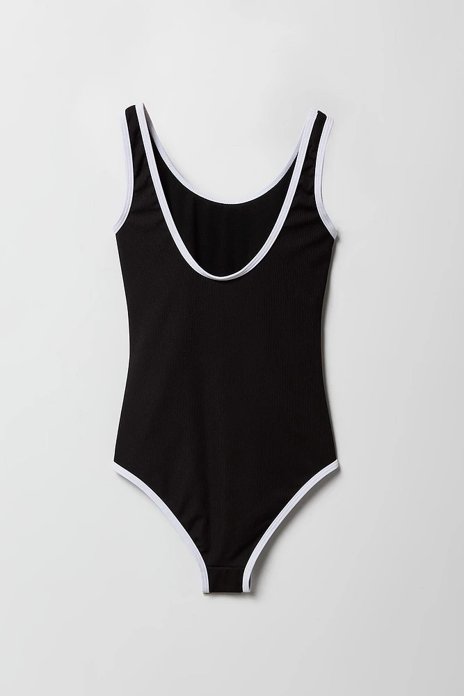 Girls Graphic Ribbed One Piece Swimsuit