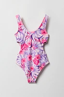 Girls Floral Cut-Out One Piece Swimsuit