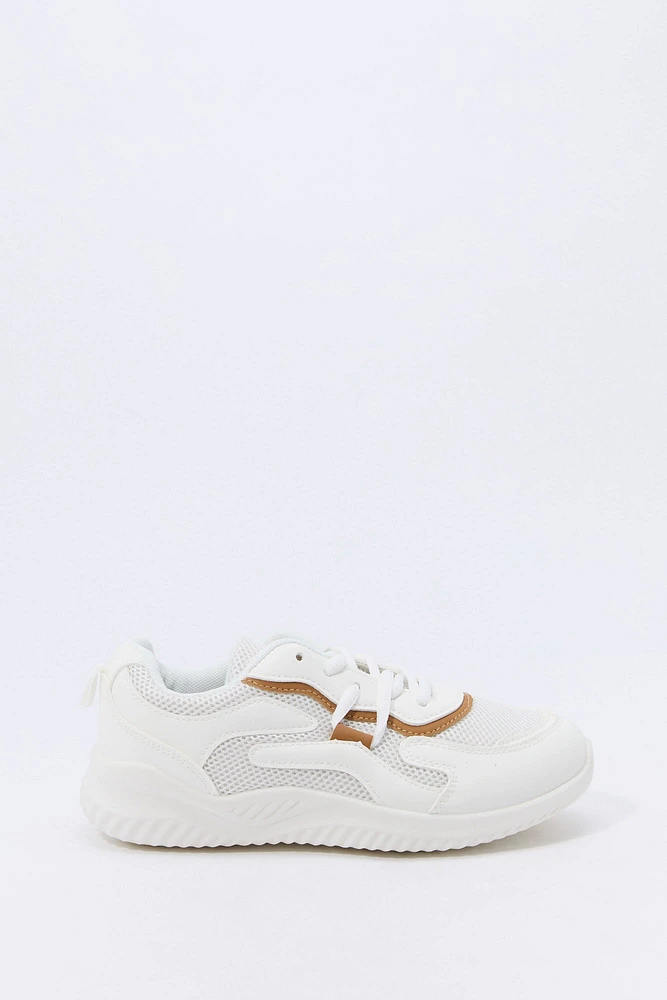 Girls Faux Leather & Mesh Sneaker