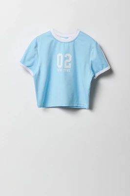 T-shirt Ã  lisÃ©rÃ© contrastant avec imprimÃ© Sporty pour fille