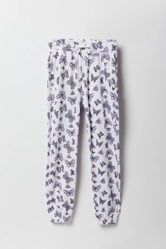 Girls Active Butterfly Print Soft Fleece Jogger