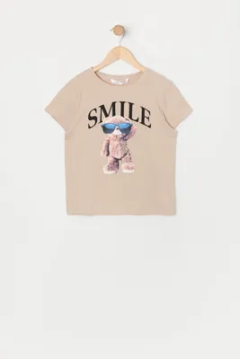 Girls Smile Teddy Graphic T-Shirt